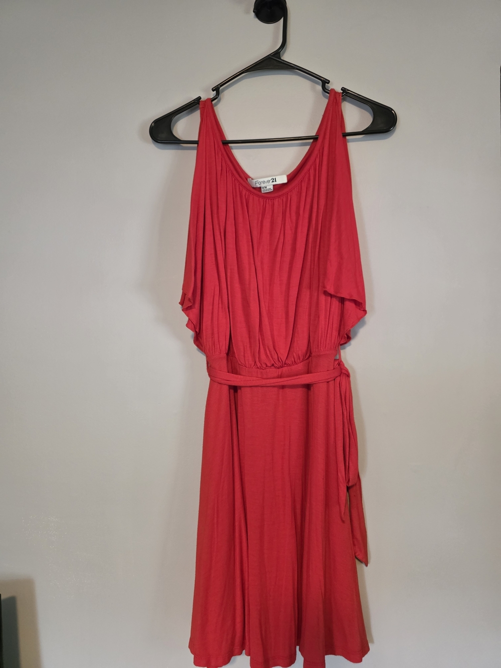 Forever 21 Red Sleeveless Draped Midi Dress with Tie Waist